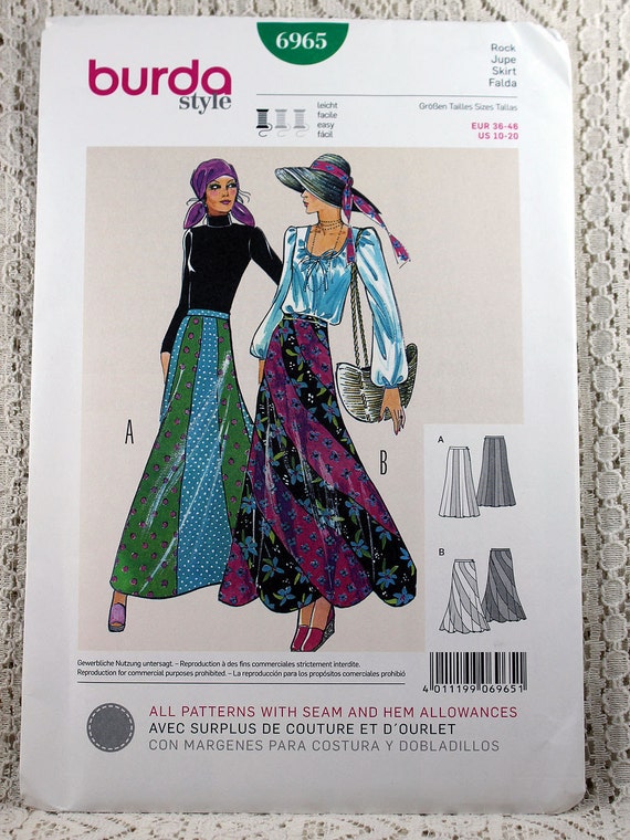 Burda 6965 Misses' Retro Maxi Skirt Sewing Pattern Easy