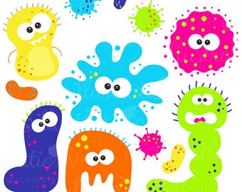 Germies, Bacteria Cute Digital Clipart - Commercial Use OK - Microbiology Clipart, Bacteria Graphics, Biology, Bacteria, Virus