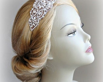 Rose Gold Headband, Crystal and Pearl Bridal Headband, Art Deco Head Piece - ALEXANDRA