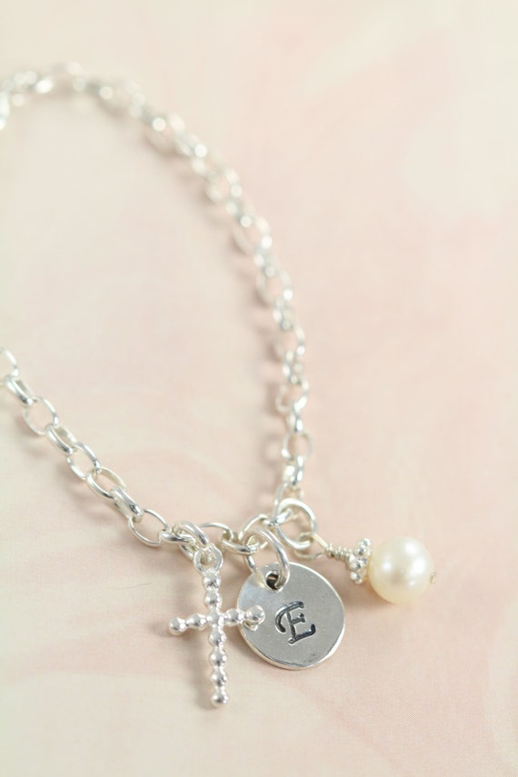 Baptism Gift Bracelet for Girls Religious Jewelry Initial