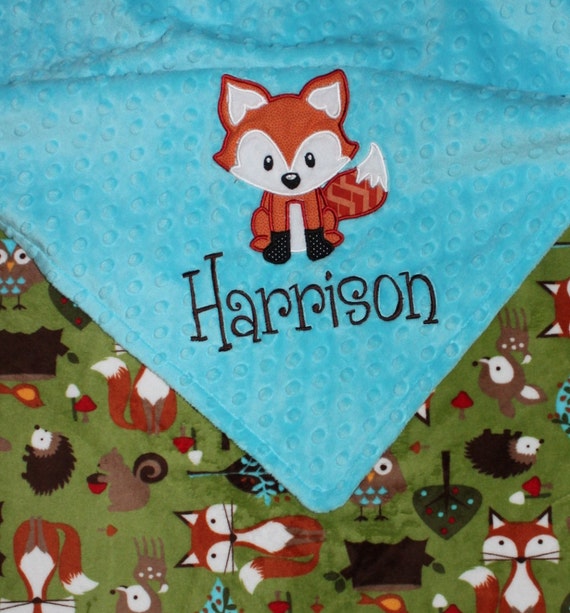 blanket baby minky boy dot Blanket DOUBLE Fox Blanket Animal Woodland MINKY Baby Fox