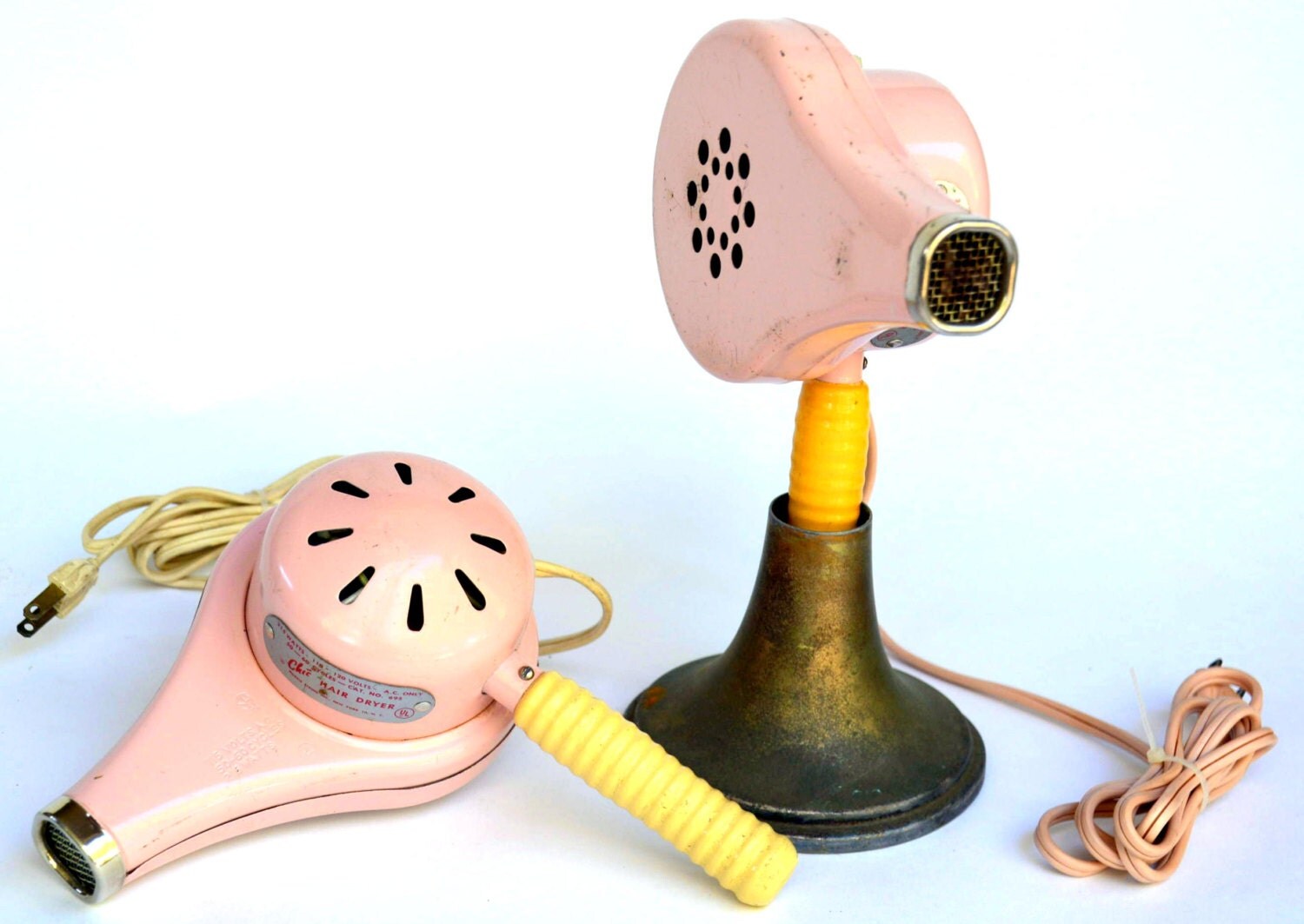 Vintage Pink Hair Dryer Set Matching WORKING Metal