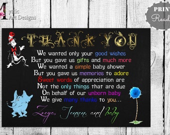 Dr Seuss Baby Shower Thank you cards, baby shower Invitation, baby shower, Printable, Customized