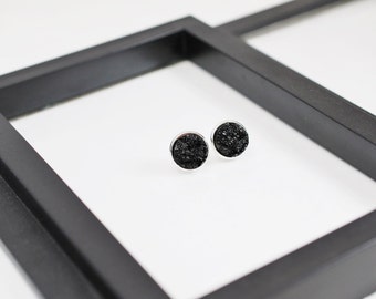 Black Druzy Earrings,Black Studs, Stud Earrings, Druzy Stud Earrings, Black Stud Earrings, Faux Druzy Earrings, Black Earrings, Faux Plugs
