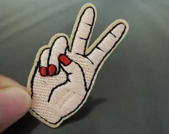 Iron on Patch - Finger Patch Feminist Finger with Red Nail Patches Fingernail Win Hand Patch Iron on Applique Embroidered Patch Sewing Patch