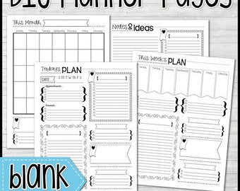DIY BLANK PLANNER Inserts, Monthly Calendar, Weekly Planner, Daily To Do, Notes, Letter Size, Blank Planner - Printable Instant Download