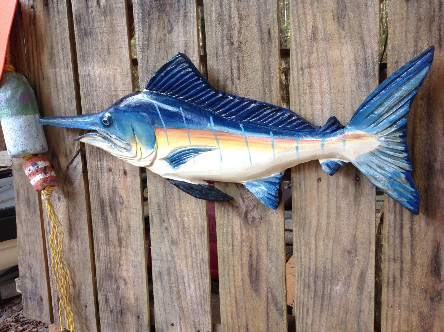 Blue Marlin 30 chainsaw wood carving fish wall mount