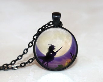 Halloween Jewelry Halloween Necklace Glass Tile Necklace Witch Jewelry Black Necklace Glass Tile Jewelry Holiday Jewelry Black Jewelry