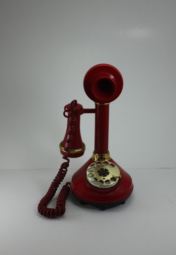 Vintage Red Candlestick Telephone Phone Rotary American