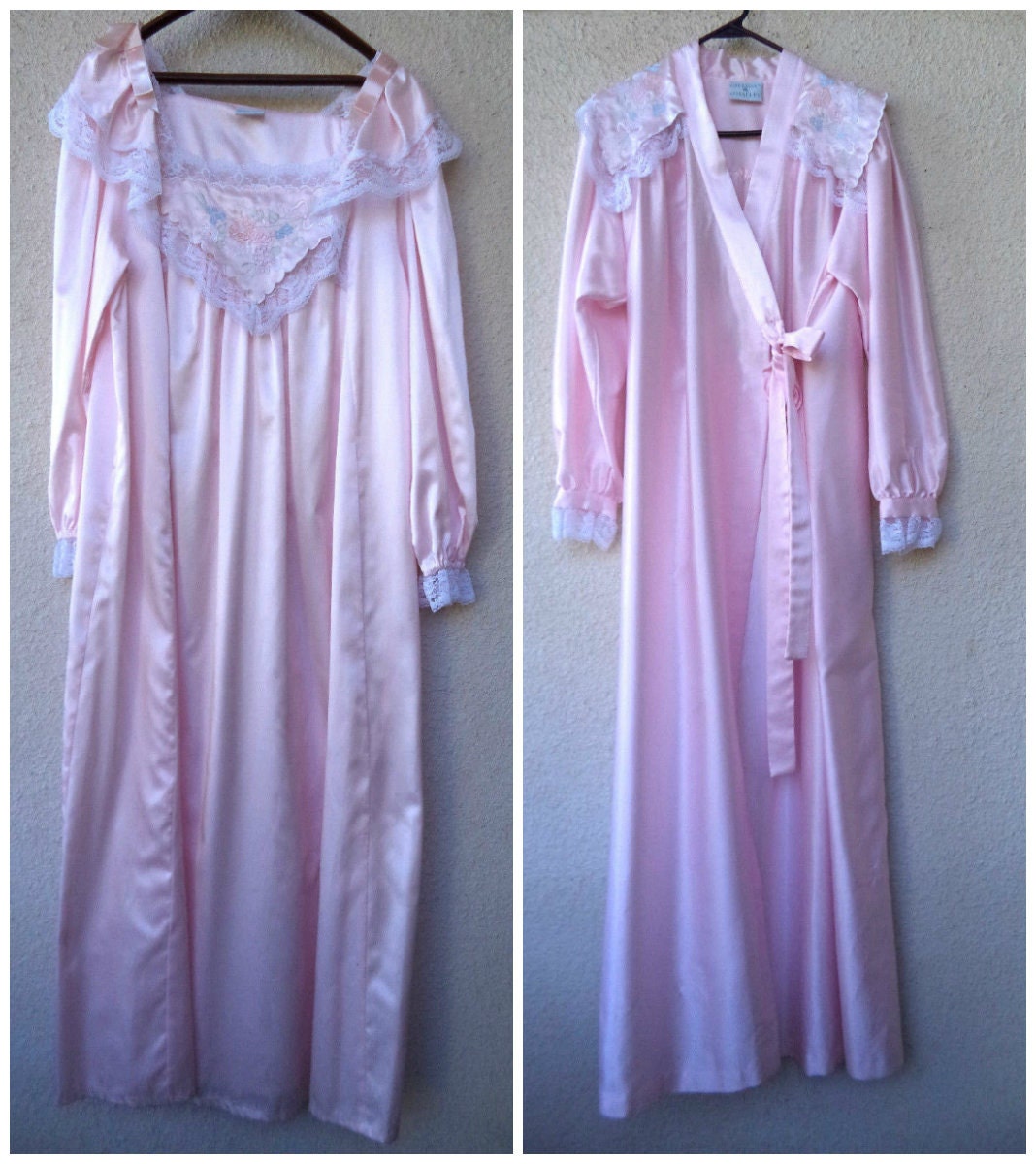 1980s Nightgown and Wrap Robe Set. Satin & by TimeAndAgainFashions