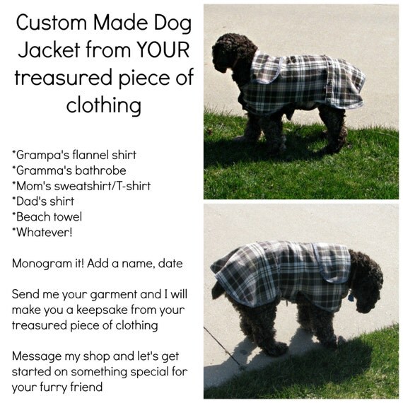 Items similar to Custom Made Dog Jacket from YOUR treasured piece of