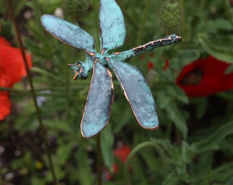 Dragonfly - garden stake - copper patina