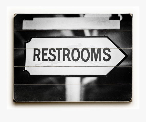 Items similar to Wood Sign: Bathroom Decor, Black and White Restroom ...