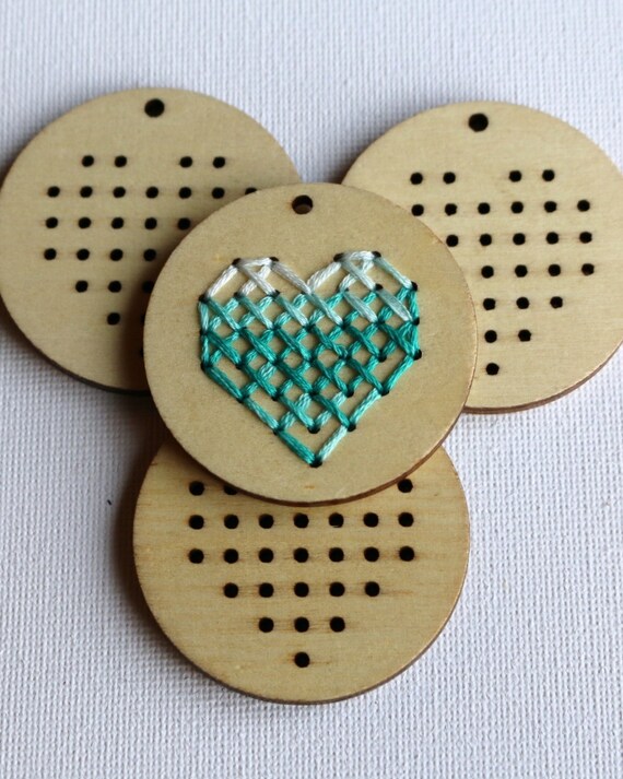 3x Wooden Cross Stitch DIY Embroidery Pendant Blanks Tile