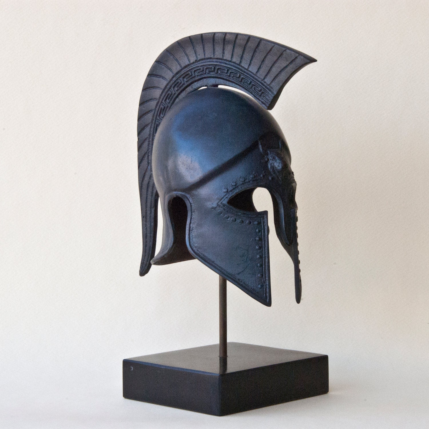 Metal Helmet with Greek Key Crest, Ancient Greek Helmet, Army Helmet