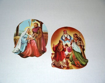 Vintage Nativity Christmas decoration / die cut Jesus Mary Joseph Wise Men / Eureka 50s Holiday wall decor / craft scrapbook ephemera