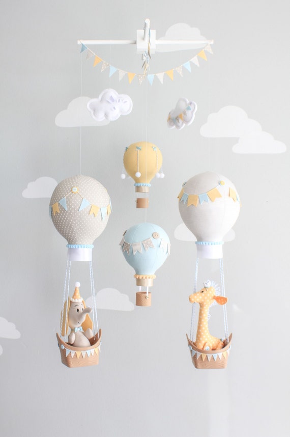 Hot Air Balloon Baby Mobile Giraffe and Elephant Nursery