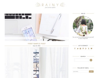 Blogger Template Premade Blog Theme Design Rainy - Instant Digital Download, Classic, White and Gray