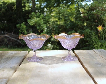 Vintage Purple Depression Glass Candy Dish Bowl with Gold Scallop edges