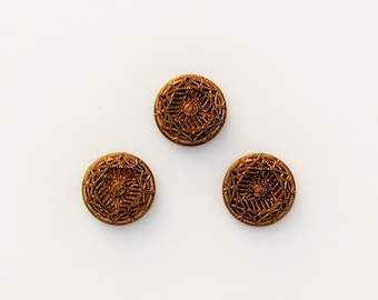 Antique metal button set, 3 Victorian buttons, set of ornate gold metal buttons