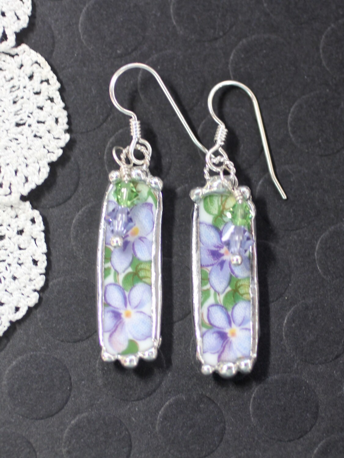 Earrings Broken China Jewelry Broken China Earrings Purple