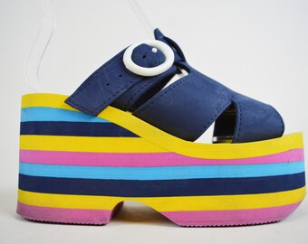 90s Rainbow Stripe Foam Platform Mules UK 3 / US 5.5 / EU 36