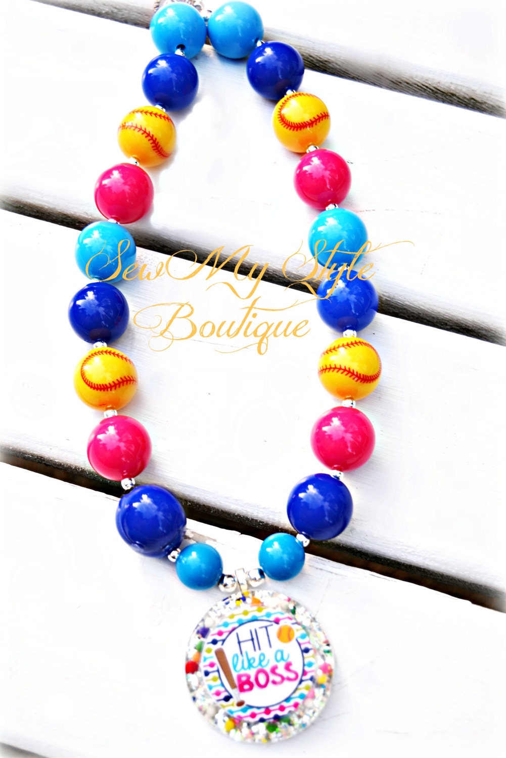 Softball Chunky Bead Necklace/Girls Softball Necklace/Gift for