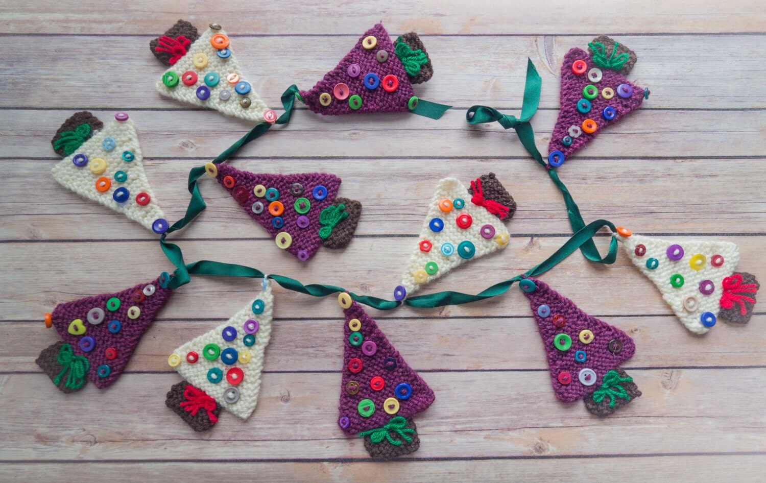 Knitted Christmas tree garland homemade Christmas