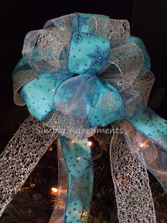 turquoise silver snowflakes christmas bow topper blue silver turquoise silver snowflakes christmas bow topper blue silver