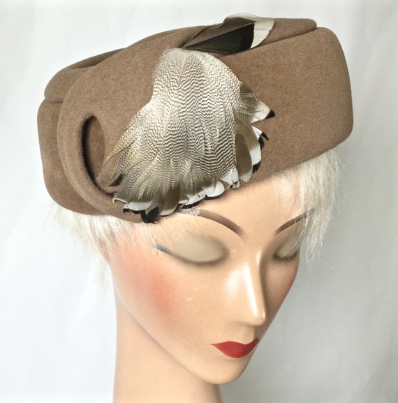 Vintage Brown Women's Hat Vintage Pillbox Hat With