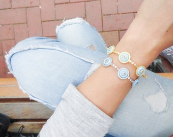 Silver evil eye bracelet, 925 silver bracelet, turkish evil eye silver bracelet, rose evil eye bracelet, turkish lucky eye bracelet, arabic