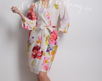 Floral kimono crossover robe, CUSTOM, Bridesmaids robe, spa robe, beach cover up, dressing up robe, bride, bridal party