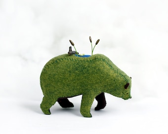 Lily Pond Bear / Soft Sculpture Bear / Felt Animal / Felt Bear / Forest Spirit / Bear Art