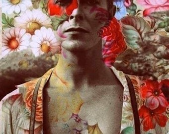 David Bowie with Flowers Fan Art Collage Fabric Block - Great for Quilting, Pillows & Wall Art - Buy 2, Get 1 FREE