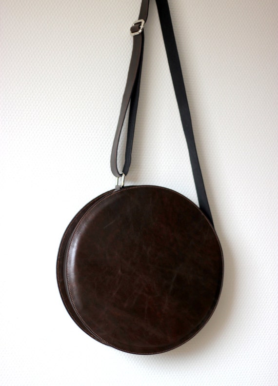 Dark brown leather crossbody bag circle bag round bag