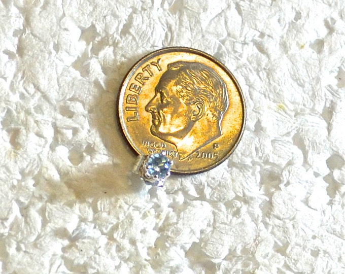 Man's Aquamarine Stud, Small 3mm Round, Natural, Set in Sterling Silver E926M