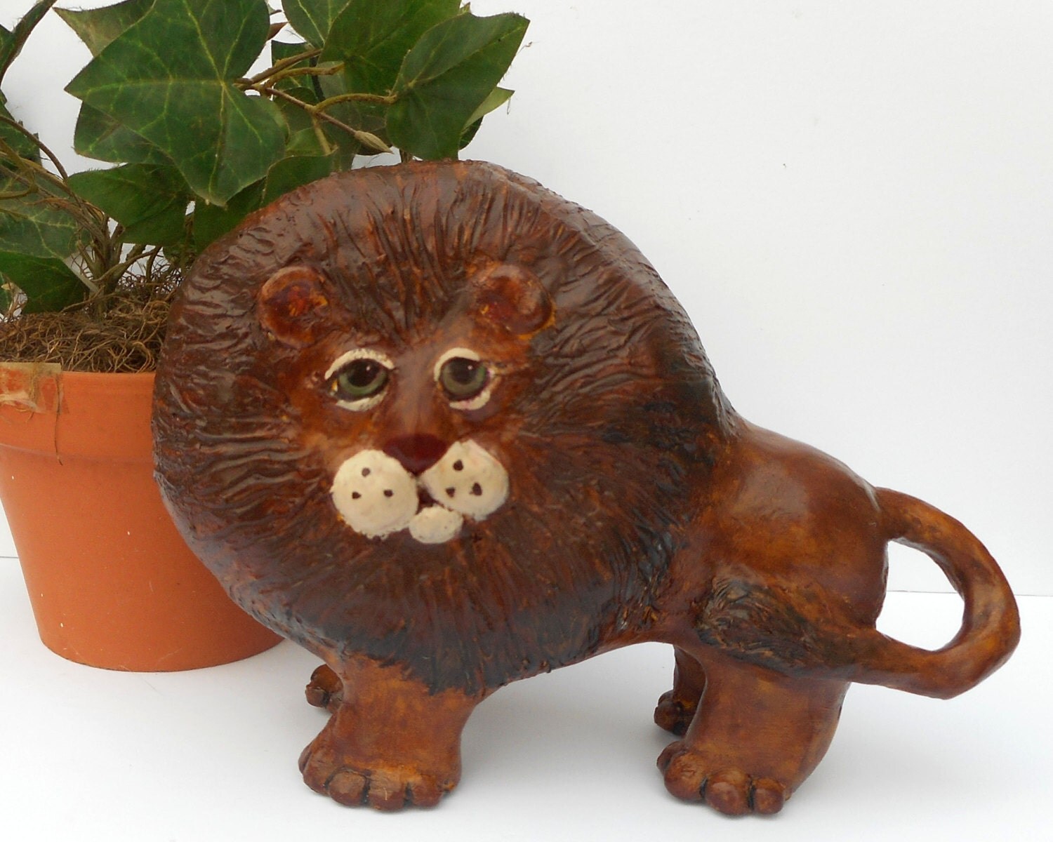 Paper Mache Clay Lion Sculpture Leonard the Lion