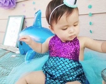 Mermaid Party 1st Birthday 1/2 Birthday Party Hat First Birthday Crown Hat Glitter Cake Smash Smash Cake Little Blue Olive
