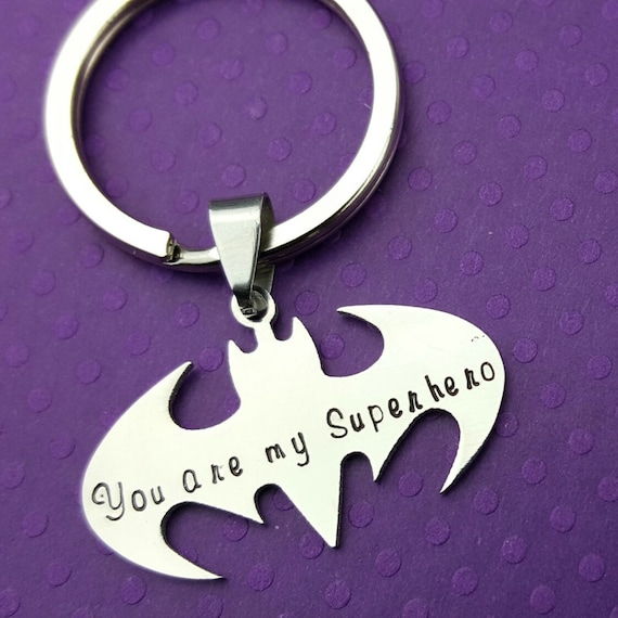 You are my Superhero Bat Keychain Hand Stamped Personalized