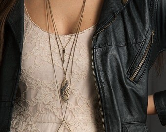 EXTREME BRONZE TRIANGLE Necklace / Minimal Bronze Triangle Pendant Necklace / Unisex Mens Necklace / Simple Long Necklace / Bohemian Fringe