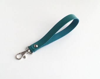 wrist strap leather wristlet strap for clutch, key strap, clutch strap, purse strap, wallet strap, removable leather wrist strap / teal