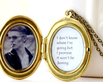 DAVID BOWIE jewelry, ziggy stardust, aladdin sane, rock and roll, rock jewelry, personalized locket, photo locket, best friend gift, quote