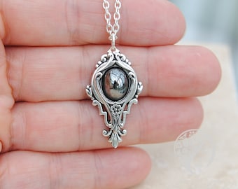 Art Nouveau Necklace, Hematite Pendant, Sterling Silver Jewelry, Victorian Necklace, Renaissance Jewellery, Dark Jewellery