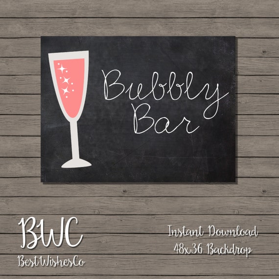 Items similar to Bubbly Bar Printable Backdrop Sign Digital File ...