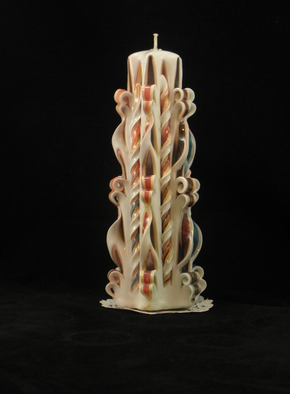 Tie Dye Carved Candle Hand Carved Candle Ivory and Fall