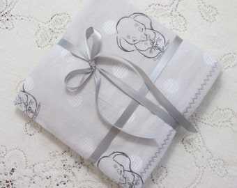 Extra-Large Receiving Blanket, Gray w/ Sleepy Baby Dumbo Elephant and Dots, Baby Blanket, Baby/Crib Blanket, Baby Gift, Hannahs Homestead2