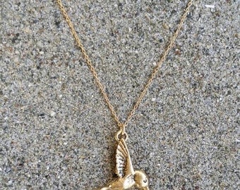 Hummingbird Necklace, Bird Pendant, Gold Bird Necklace