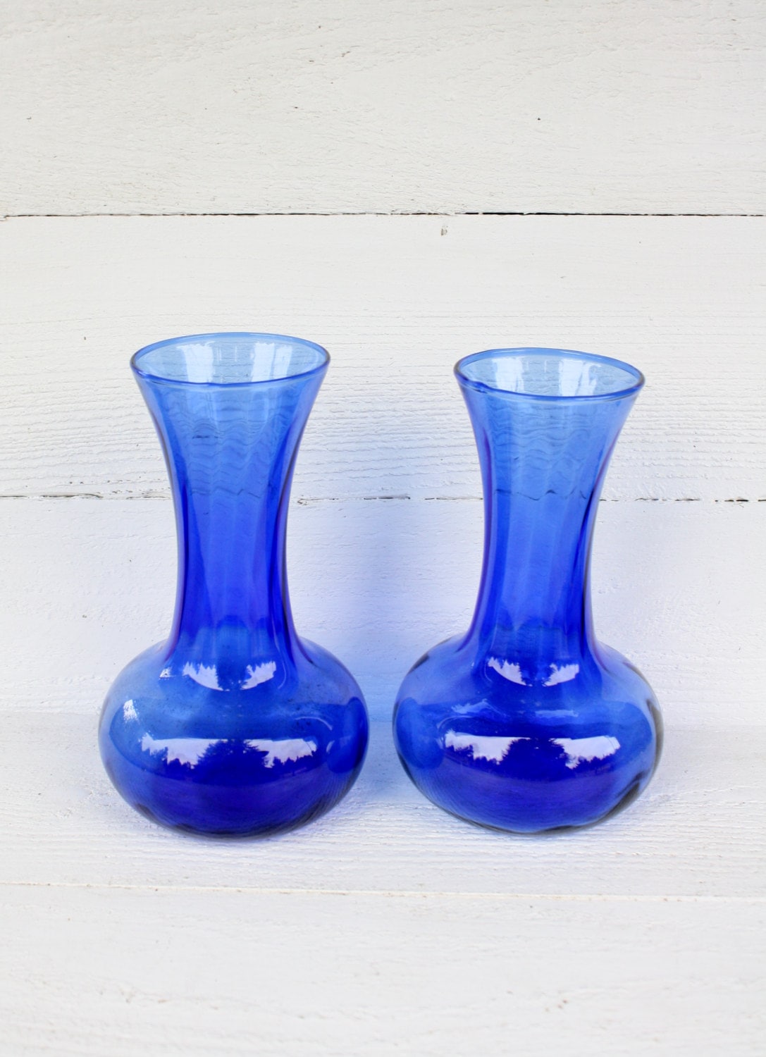 Vintage Cobalt Blue Glass Vases Set Of Two