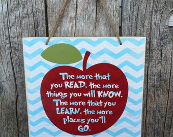 PERSONALIZED teachers name sign, Dr SEuSS quote, the more you read sign, classroom decor, teacher appreciation gift, classroom sign