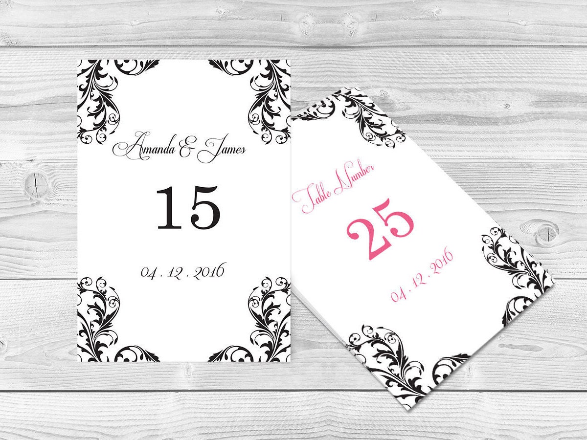 Kraft Paper Wedding Table Numbers Templates Rustic Damask